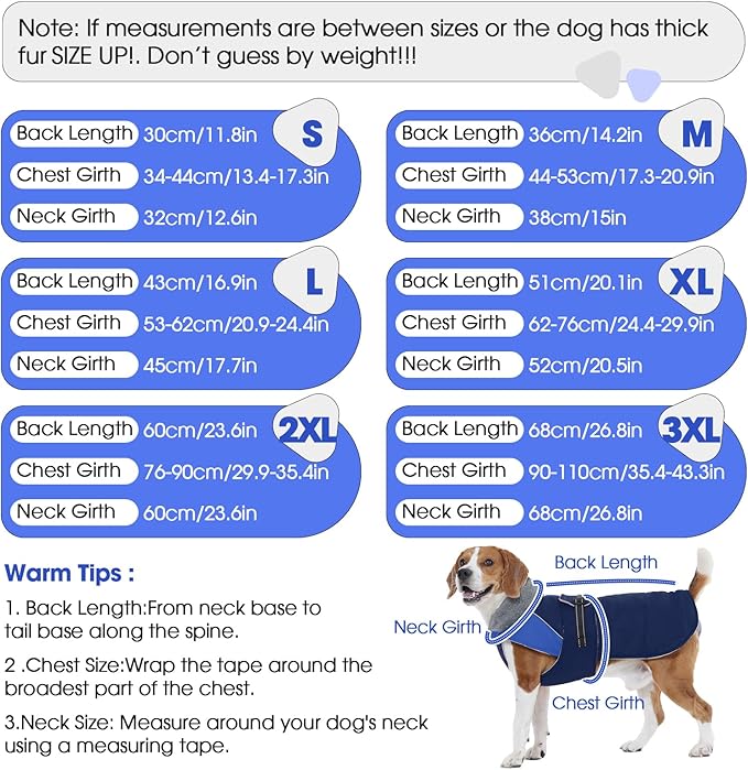 Nanaki Large Dog Coat Rainproof-Warm Giant Breed Dog Jacket With Leash Hole, Fleece Lining Reflective Great Dane Winter Coat Doberman Jacket For Cold Weather Outdoor Walking Hunting, Camping, Blue 3XL