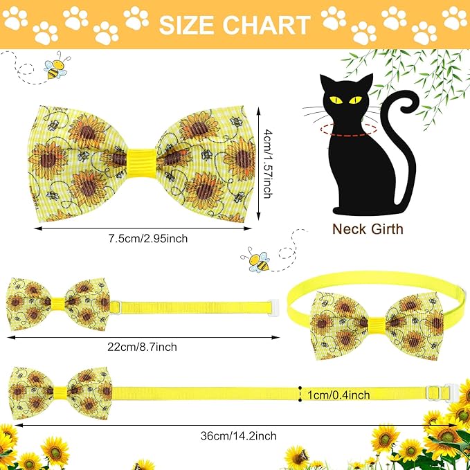 Eccliy 120 Pcs Spring Dog Bow Ties Collars Bulk Daisy Dog Collar Bows Spring Pet Bowtie Adjustable Sunflower Cat Neckties for Small Medium Large Pet Accessories