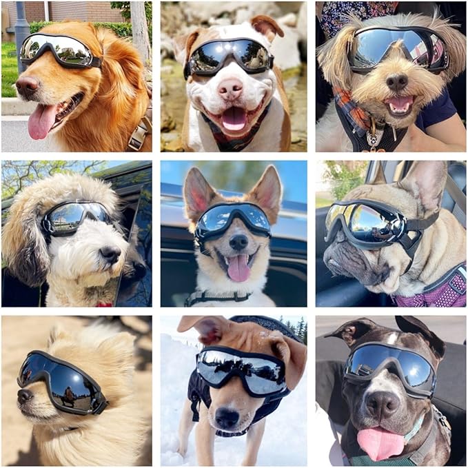 Namsan Dog Goggles Large Breed, UV-Protection Doggie Sunglasses for Medium to Large Dogs, Outdoor Dog Eye Protection, Anti-Fog Anti-Dust Windproof Snowproof, Adjustable Straps, Black