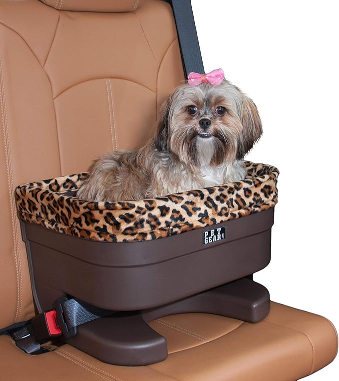 Pet Gear Booster Seat for Dogs/Cats, Removable Washable Comfort Pillow + Liner, Safety Tethers Included, Installs in Seconds, No Tools Required, Brown/Cheetah