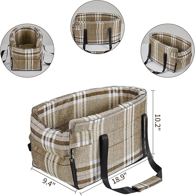 Garvee Center Console Pet Booster for Small Dogs | Portable Travel Restraint with Soft Washable Cushion & Safety Tether - Supports Pets Up to 13 lbs (Gray)