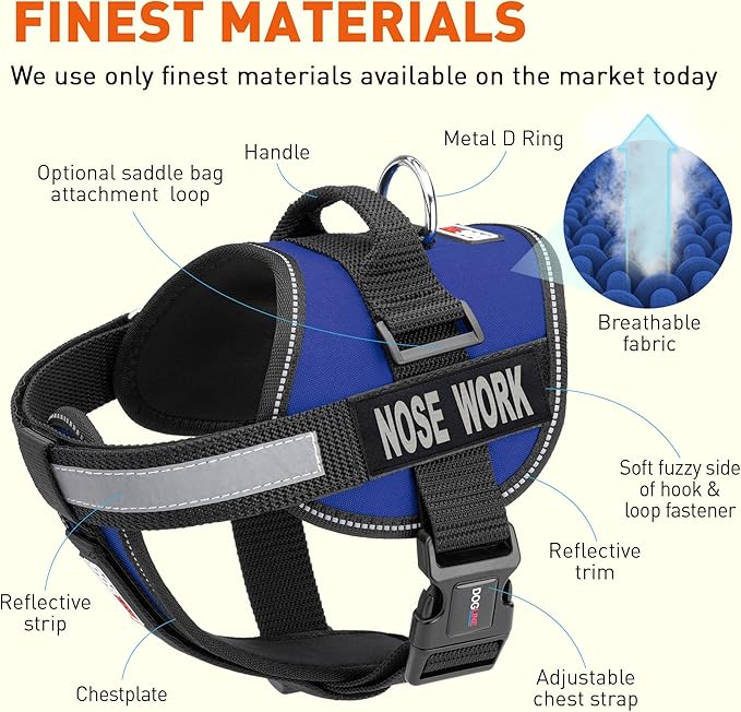 Dogline Vest Harness for Dogs and 2 Removable Nose Work Patches, X-Large/36 to 46", Blue