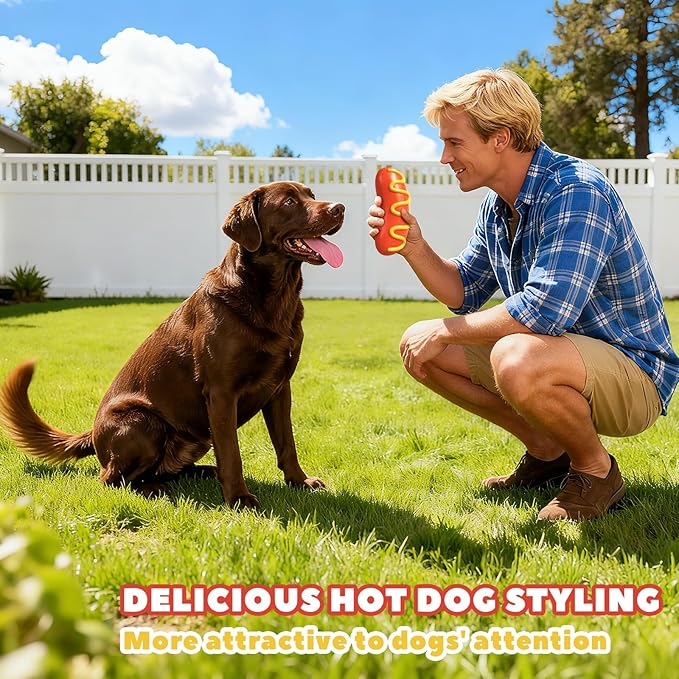 Dog Chew Toys,Interactive Dog Toys to Keep Them Busy,Hot Dog Tough Toys for Training and Cleaning Teeth,Rubber Dog Toys for Aggressive Chewers,Indoor Outdoor Play for Dogs,Dog Birthday Gift
