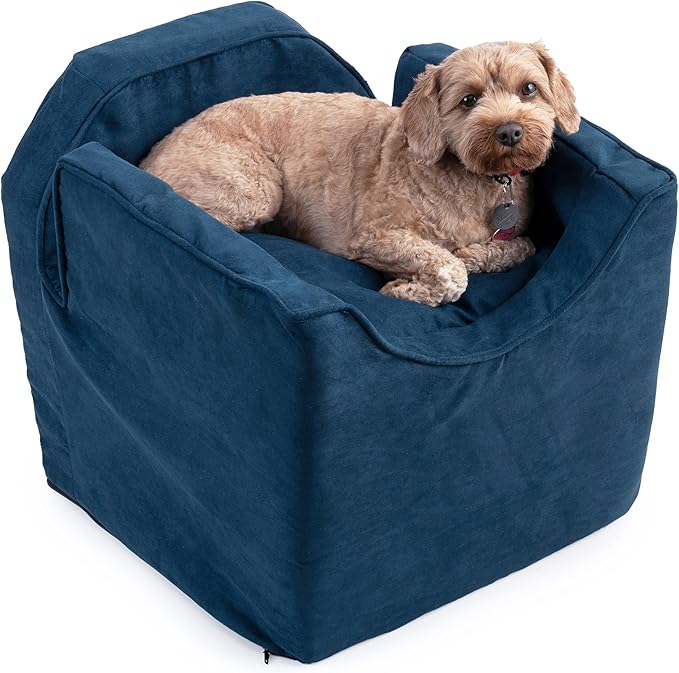 Snoozer Dog Car Seat: Lookout I Dog Booster Car Seat for Pets up to 18lbs, Helps Alleviate Travel Sickness & Fear for Dogs, Removable Washable Cover – Sapphire, Size Small