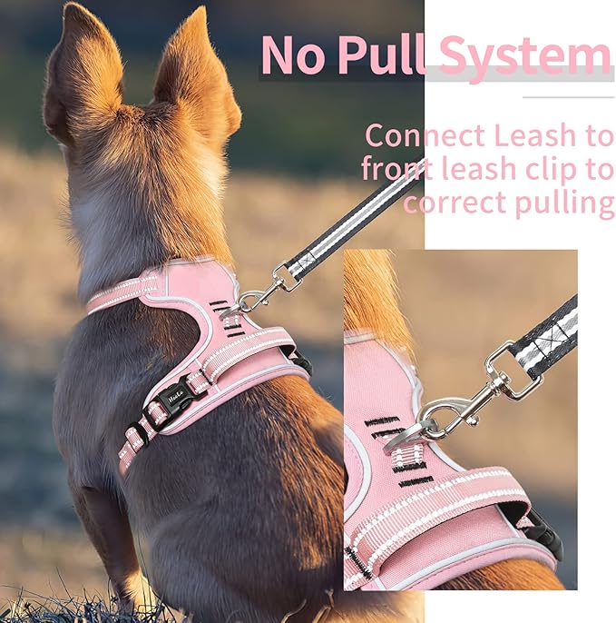 HEELE Dog Harness, No Pull Adjustable Padded Reflective Harness for Small Medium Large Dogs with Handle for Walking Training, Pink, M