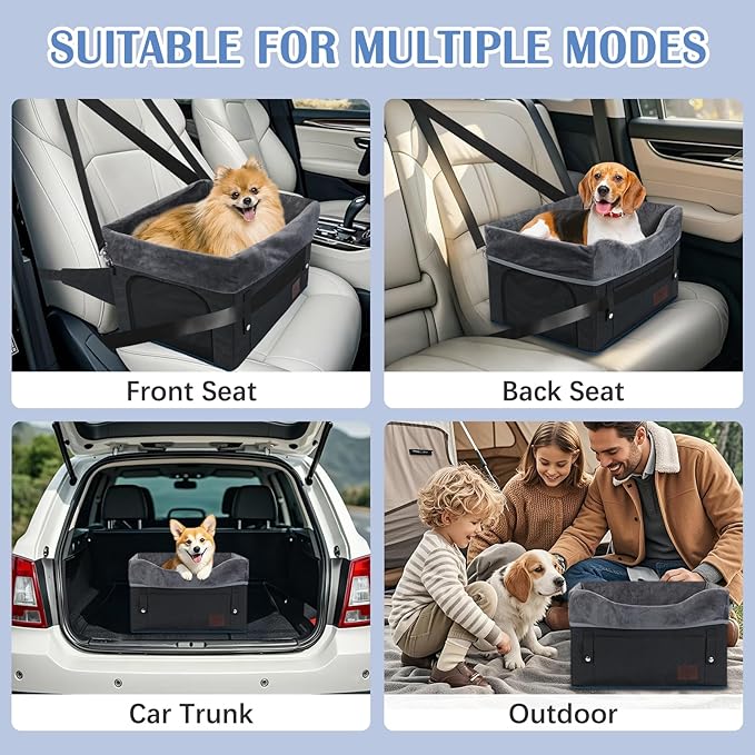 PetsHome Dog Car Seat for Small Dogs, Detachable Washable Dog Booster Car Seat with Storage Pocket, Breathable Mesh, Safety Leash, Adjustable Straps for Small Pets Up to 25lbs-Black