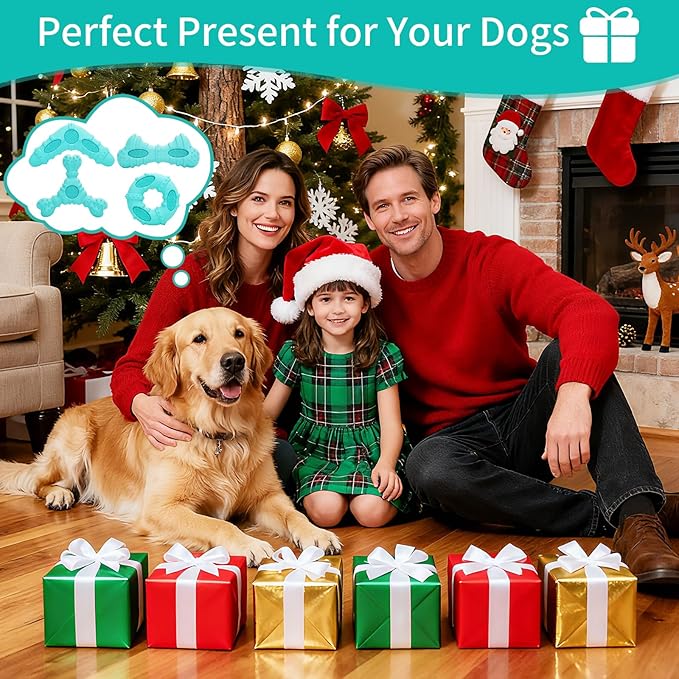 Dog Toys 4 Pack for Aggressive Chewers, Multifunctional Teeth Cleaning and Gum Massage for Puppy, Chew Toys with Natural Rubber for Small and Medium Dog(Blue)