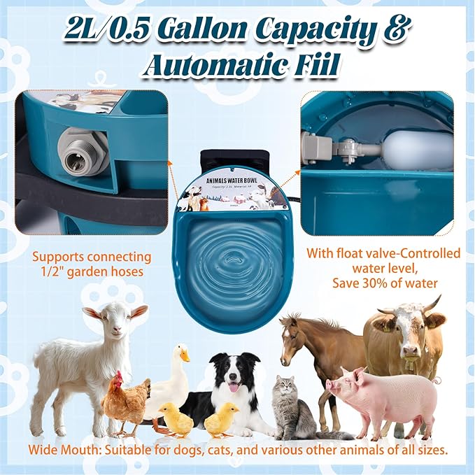 Heated Water Bowl for Dog and Cat,Heated Chicken Waterer, Outdoor Heated Pet Water Dish with Float Valve,Heated Bird Bath in Winter for Outdoors,Anti-Chew Cord,48W