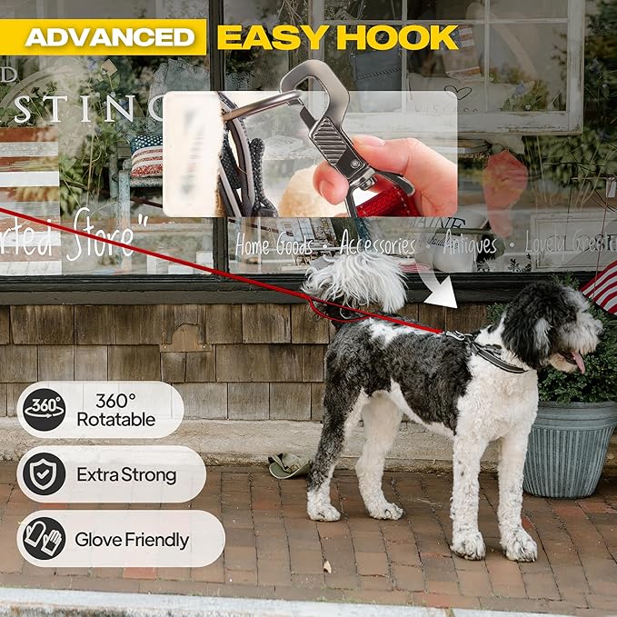 Fida 10ft Heavy Duty Dog Leash with 2 Comfortable Padded Handles, Traffic Handle & Advanced Easy Snap Hook, Reflective Walking Lead for Large, Medium & Small Breed Dogs, Red