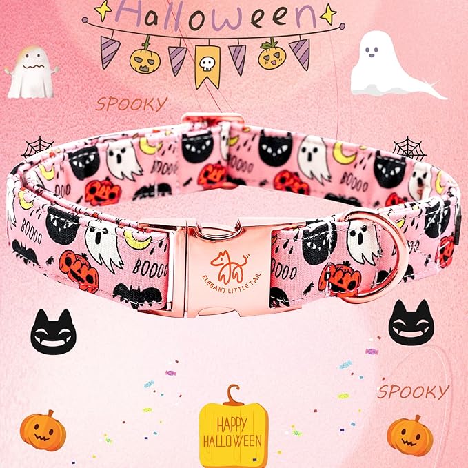 Elegant little tail Halloween Dog Collar, Autumn Pet Collar Durable Pink Dog Collars Male or Female Holiday Pet Gift Adjustable Dog Collar for Large Dogs
