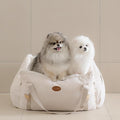 Celebrity Dog Car Seat – Durable Booster for Small, Medium & Large Dogs, Eco-Friendly Fabric & Artificial Leather, Detachable Washable Cushion, Travel & Safety (Natural Beige, L)