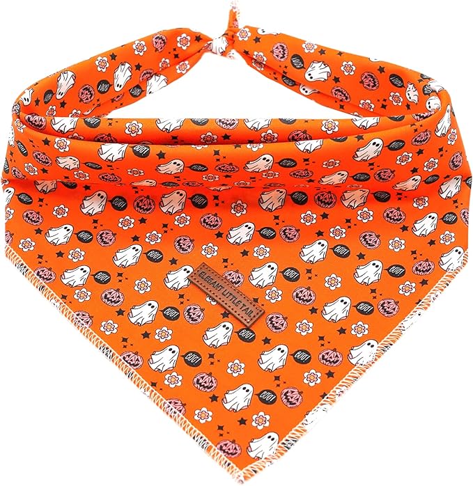 Elegant Little Tail Fall Girl Boy Dog Bandana - Halloween Bib Scarf, Soft, Washable Square Scarf - Adjustable Dog Kerchief for Small, Medium, Large Dogs