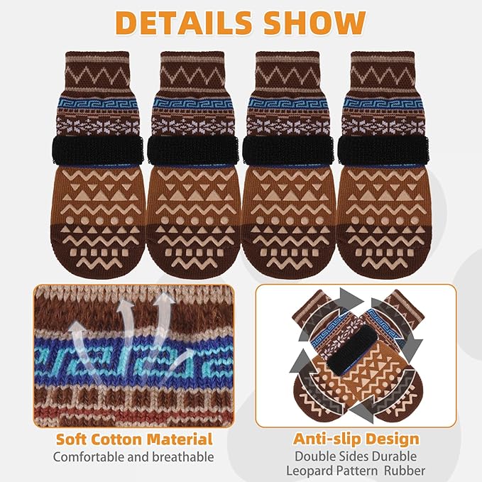 KOOLTAIL Dog Socks to Prevent Licking Paws for Hardwood Floors Anti Slip,Warm Winter Pet Boots&Paw Protector with Grippers,Double Sides Puppy Shoes Booties for Small Medium Large Senior Dogs S