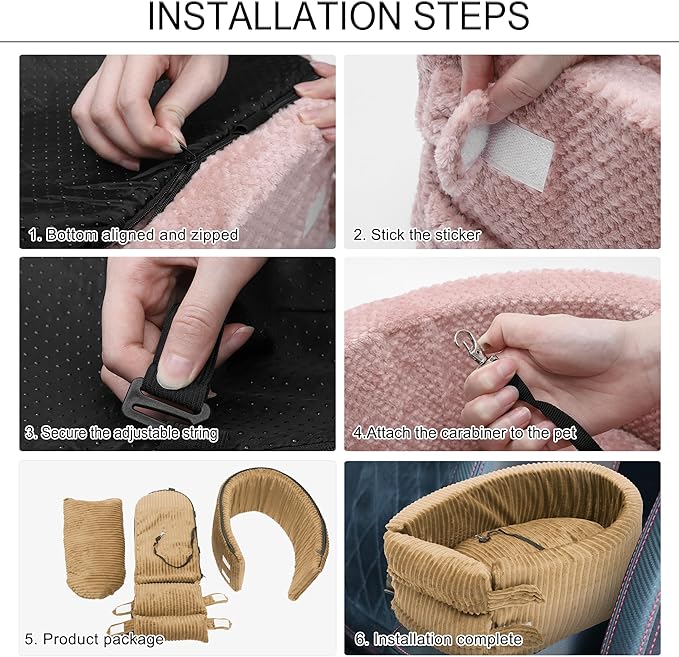X AUTOHAUX Dog Car Seat Seat Adjustable Straps for Medium Small Sized Puppy Cat Seat Pets Soft Non Slip Bottom Travel Bed Corduroy Khaki