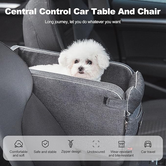 Ergocar Pets Booster Seat for Small Dogs & Cats, Grey, 16.54"L x 20"W x 8.66"H, 6kg Max Weight, Suede & Bio-Fleece, Nylon Elastic Straps
