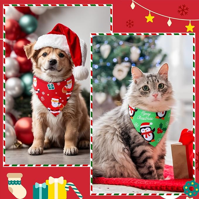 Preboun 50 Pcs Christmas Dog Bandanas Bulk Red and Green Bandanas for Dogs Triangle Kerchief Bibs Scarf Set for Pet Xmas Costume Photo Props Accessories Pet Shops, 25 Styles (19.7 x 13.8 x 13.8)