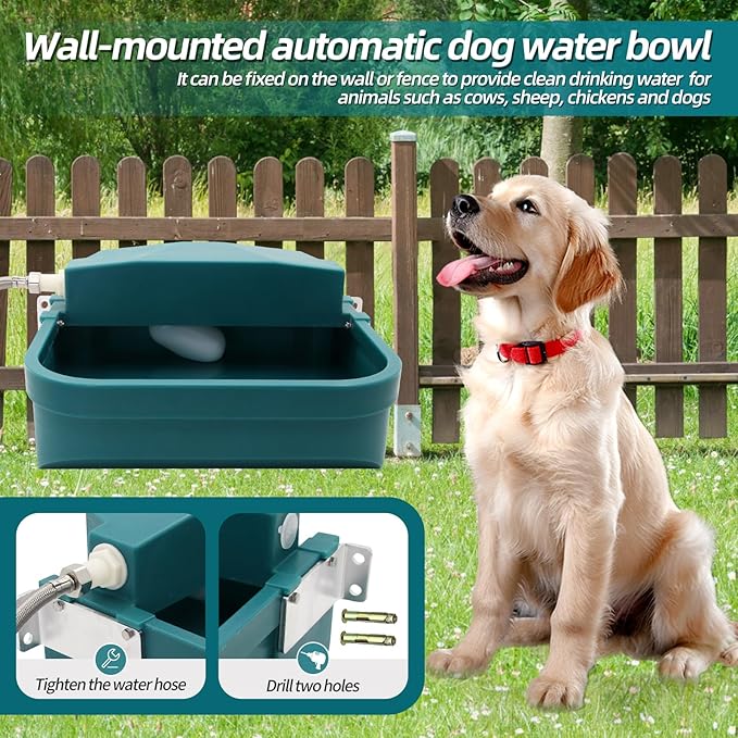 8L Large Automatic Animal Drinking Water Bowl, Livestock Water Trough Dispenser with Water Pipe & Float Valve & Drain Hole for Cattle Horse Sheep Dog Indoor/Outdoor Easy to Clean