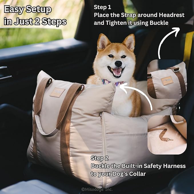 Posh Dog Car Booster Seat for Small Little Dogs, Stylish and Comfortable Design, Small Dog Owner Gift, Travel Bed with Safety Belt, Secure Straps, Perfect for Dogs Under 25 Lbs