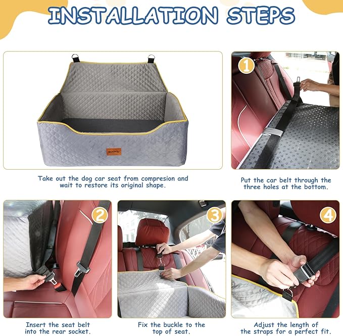 Car Seat for Large/Medium Dogs or 2 Small - Memory Foam Bed, Pet Safety Booster for Back Seats, Detachable Washable, Carriers Travel