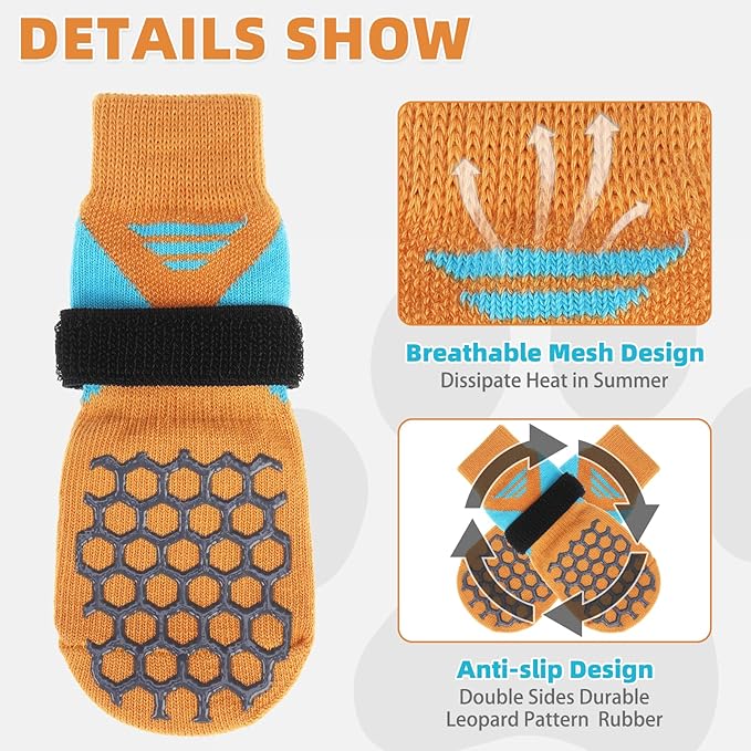 KOOLTAIL Dog Socks for Hot/Cold Pavement, Breathable & Warm Dog Socks to Prevent Licking Paws, Non Slip Pet Boots & Paw Protectors for Hardwood Floor,Grippy Shoes for Small Medium Large Senior Dogs