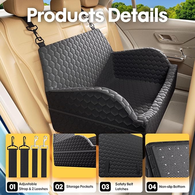 Dog Car Seat for Small Medium Dogs, Memory Foam Dog Booster Seat Elevated Cushion Seat for Dogs Under 55 lbs Pet Travel Bed