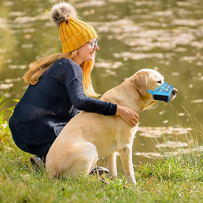 HEELE Dog Muzzle,Soft Nylon Muzzle Anti Biting Barking Chewing,Air Mesh Breathable Drinkable Adjustable Loop Pets Muzzle for Small Medium Large Dogs 4 Colors 4 Sizes (P-Blue Plaid, L)