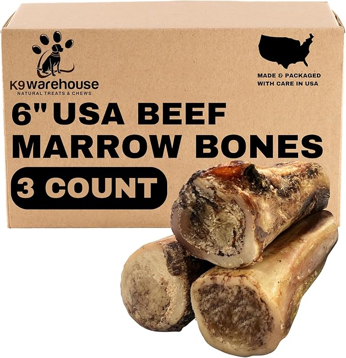 K9warehouse USA Marrow Bones for Dogs – All-Natural 5-6" Beef Bone Marrow Dog Treats – Long Lasting Bones for Aggressive Chewers – High-Protein Chews for Small, Medium, Large & Extra Large Breeds