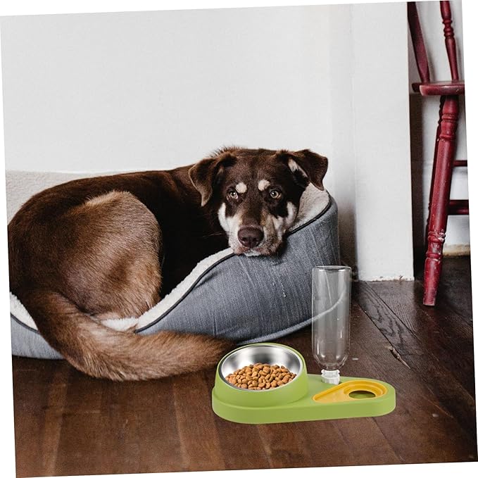 Mikikit Automatic Pet Food and Water Dispenser Compact Dog Feeder Non-Skid Base Bite-Resistant Material for Cats and Dogs Easy Use Pet Feeding Bowl Green