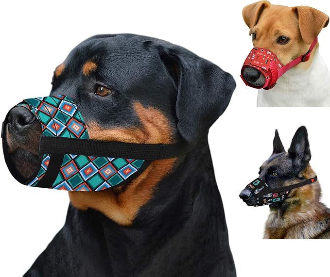 CollarDirect Dog Muzzle - Adjustable Soft Breathable Tribal Nylon Dog Mouth Guard Cover for Small, Medium and Large Dogs, Anti Chewing, Barking & Biting (Pattern 3; L/XL)