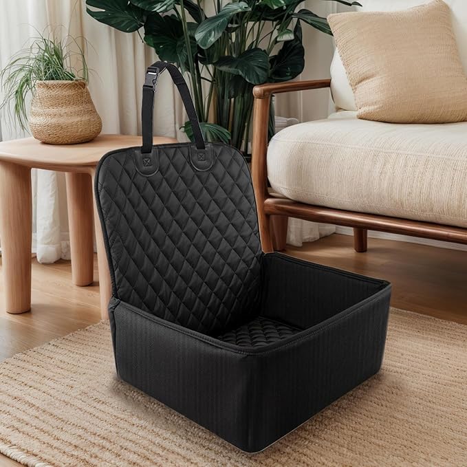 Dog Car Seat - Waterproof Pet Carrier for Travel with Safety Belt | Large Backseat Cover with Quilted Cushion, Easy Clean Setup for SUV Barrier, Cat and Puppy Road Trip Protection