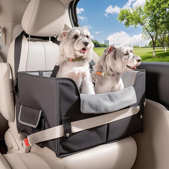 Dog Car Seat for Medium or Large Dogs Size Portable Car Booster Seat for Dogs with Harness and Thick Cushion, Perfect for Small Pet up to 45lbs(Black)
