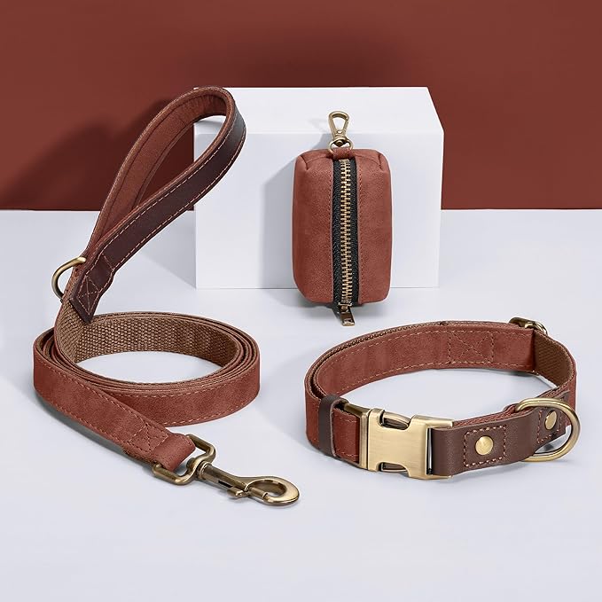 Didog PU Leather Dog Leash for Small Dogs 4.5ft, Soft Padded Handle Dog Leashes for Medium Size, Walking and Training Leashes Faux Leather for Large Pet,Brown