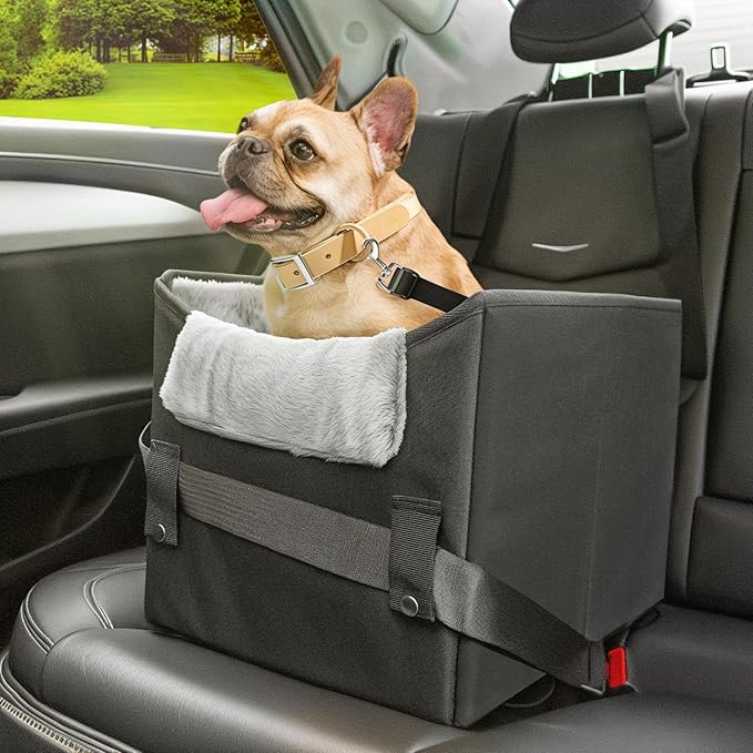 Dog Car Seat for Small Dogs or Medium Size Dog Portable Car Booster Seat for Dogs with Harness and Thick Cushion, Perfect for Small Pet up to 25lbs (Black)