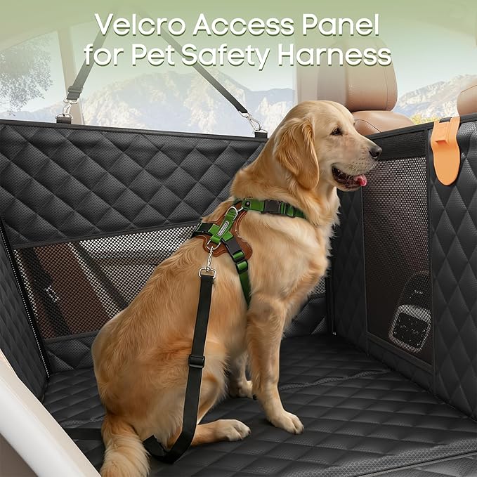 Dog Car Seat for Large Medium Dogs, Back Seat Extender for Pets with 4-Splice Hard Bottom, Waterproof Pet Seat Cover with 3 Mesh Windows for Cars, Trucks and SUVs