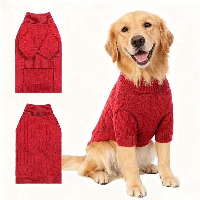 Small/Medium Dog Sweater, Warm Dog Winter Coat w/Sleeves, Comfortable High Neck Premium Dog Clothes for Golden Retriever-Best for Holidays, Daily Walks XXL Deep Red
