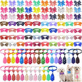 Reginary 100 Pieces Dog Bow Tie Collar Set Include 40 Dog Neckties, and 30 Puppy Bowties, 30 Collar Flowers, Adjustable Pet Ties Grooming for Small Medium Cats Pets Supply(Dot)
