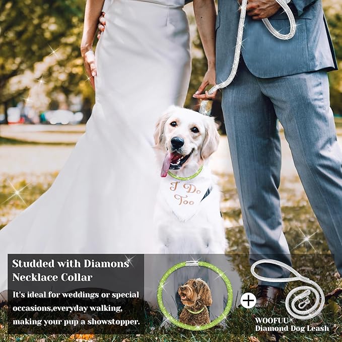 Stylish and Luxurious Diamond Dog Collar,Magnetically Clasp,Full Diamond Design,Perfect for Wedding and Everyday Walking - Green Diamons Necklace Collar for Medium Large Dogs,20''