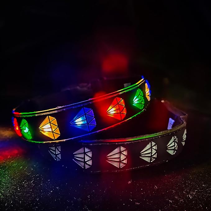 Subversive USB-C led Light up Dog Collar,Star Running LED Design Comfortable and Soft Material,Multicolored Lighting (DM-Black, M(11.8-15.7"))