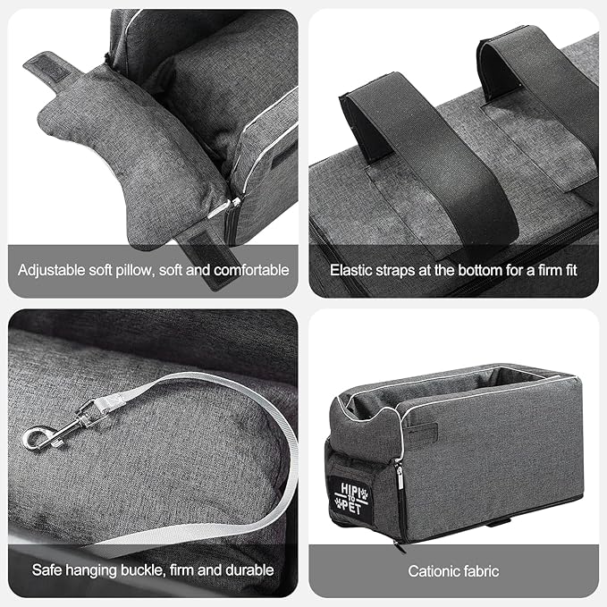 Ergocar Pets Booster Seat for Small Dogs & Cats, Grey, 16.54"L x 20"W x 8.66"H, 6kg Max Weight, Suede & Bio-Fleece, Nylon Elastic Straps
