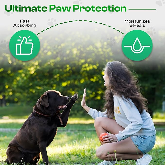 Dog Paw Balm – All-Weather Elbow, Paw & Nose Balm, Lick-Safe Natural Formula with Argan, Coconut & Olive Oils, Moisturizes & Protects Dry Paws - 2.1 oz