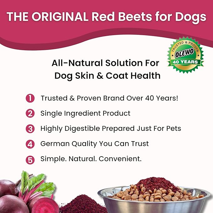 Olewo Original Red Beets Dog Food Topper – Natural Anti Itch, Immune, Cleansing, Skin & Coat Support, Dehydrated Whole Food Multivitamin, Fiber for Dogs, 1 lb