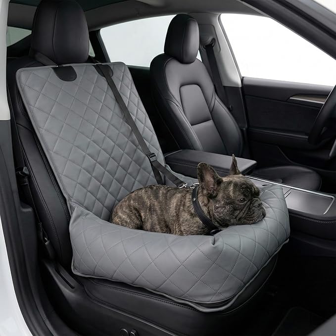 Dog Car Seat for Small & Medium Dogs – Waterproof Microfiber Leather Pet Car Seat with Washable Pee Pad, Scratch & Fur Resistant, Foldable Dog Bed for Home & Travel, Non-Slip Design, Matte Gray