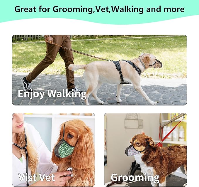 Dog Muzzle for Extra Large Breed Dogs to Prevent Biting Chewing Barking Soft Air Mesh Muzzles Reflective Ajustable Full Coverage Dog Mouth Guard Cover for Grooming Scavenging Green XL