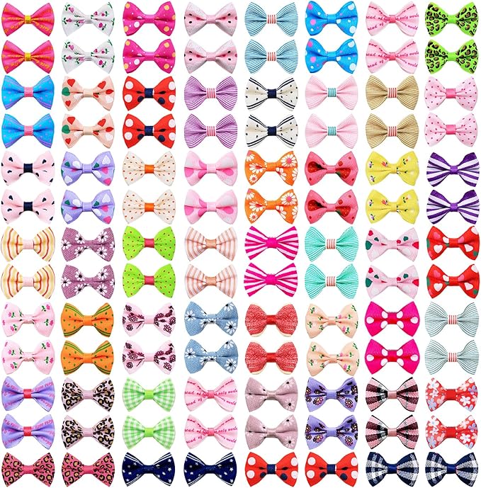Mruq 100PCS Cute Puppy Dog Small Bowknot Hair Bows with Alligator Clips Bows for Girl Doggie Hair Grooming Handmade Pet Gifts Accessories