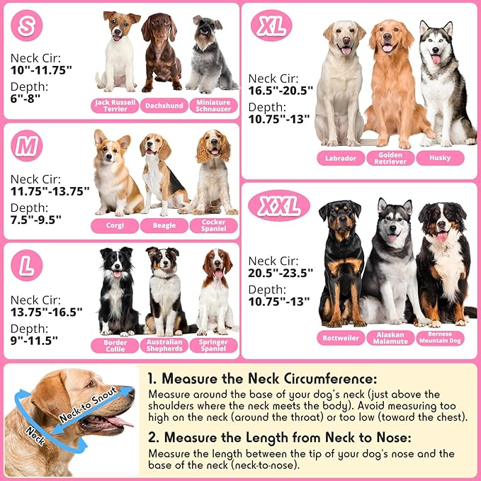 Dog Cone to Stop Licking, Clear Recovery Collar with Detachable Zipper, Sturdy Elizabethan Collar for Large Medium Small Dogs, Soft Adjustable Cone After Surgery Patented, Hot Pink XXL