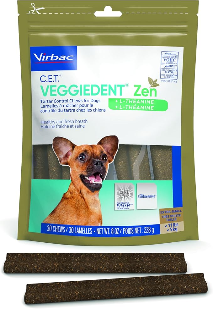 Virbac C.E.T. VEGGIEDENT Zen Tartar Control Chews for Dogs - Extra Small