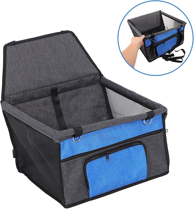 VICASKY Breathable Waterproof PET Car Seat for Dogs and Cats Thickened Non-Slip Dog Cushion with Front Pocket Travel PET Seat for Vehicle Safety with Adjustable Belt