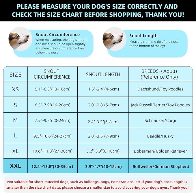 Dog Muzzle, Breathable Soft for Extra Large Dogs to Anti & Prevent Barking Biting Chewing, Reflective & Adjustable Basket Muzzle with Air Mesh for German Shepherd Blue XXL