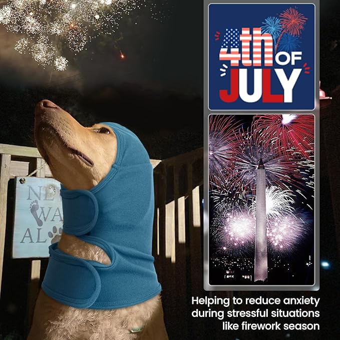 Nanaki Calming Hoodie Dog Ear Covers-No Shake Hematomas Ear Wraps for Dogs, Adjustable Head Wrap Muffs Noise Cancelling Protector, Anxiety Relief, Fireworks & Grooming Bathing, 4th of July, Vet Visit