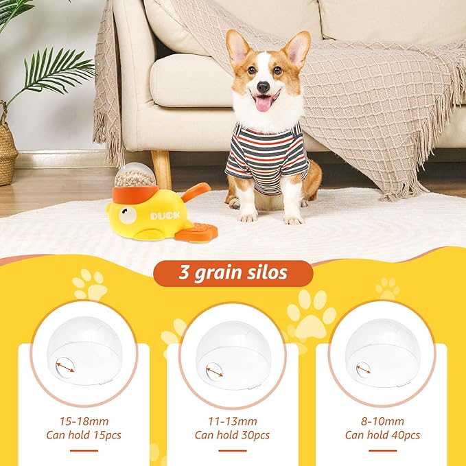 Dog Interactive Treat Dispenser Toy, Food Puzzle Slow Feeder with 3 Food Outlet Size Washable Automatic Dog Feeder Toys for Pets Puppy(Yellow)